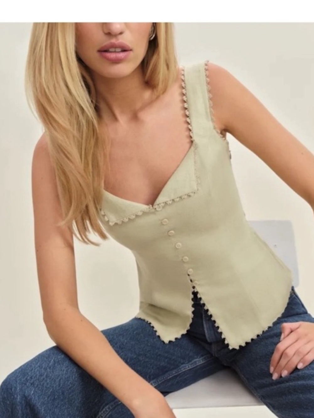 Reformation Linen Lace Trim Adjustable Strap Top Beige Size 4